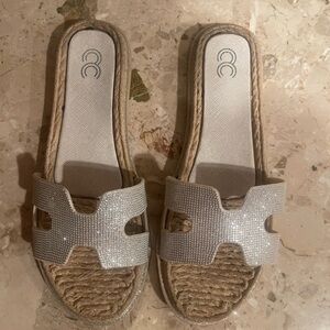 Silver Espadrille Sandals with H Cut-Out Design